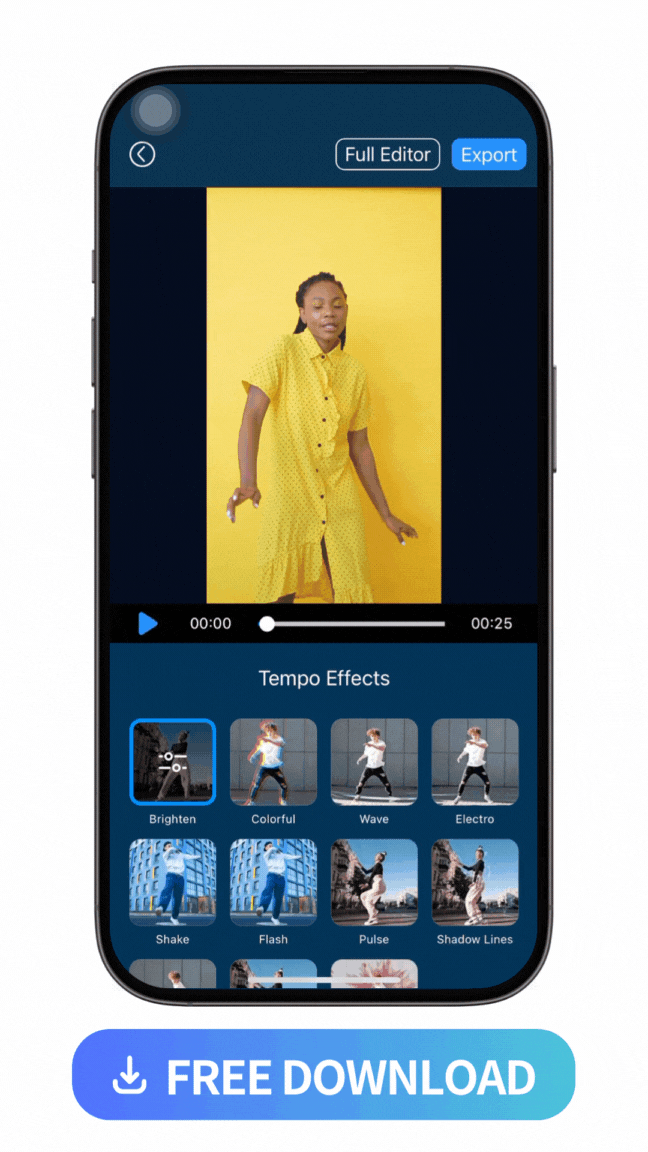 workflow of applying the tempo effect to a dancing woman video with PowerDirector